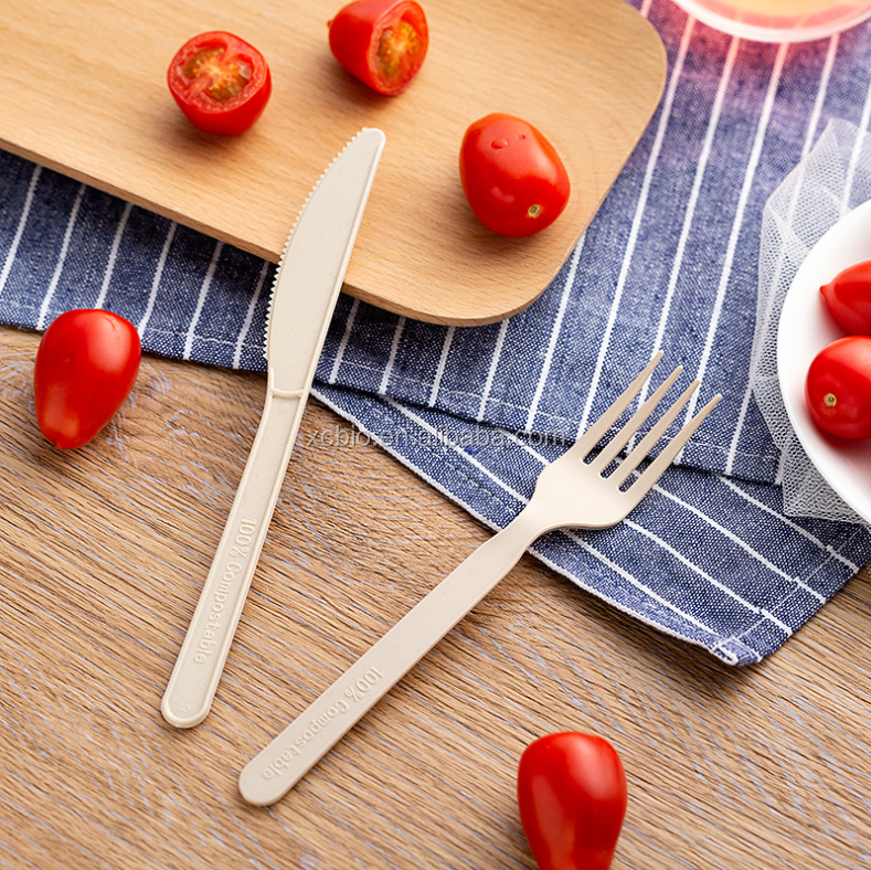 100% Biodegradable plastic corn starch flatware sets food grade Compostable PLA disposable PLA fork spoon knife cutlery